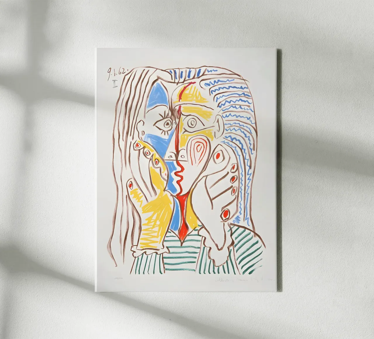 Picasso Crying Woman Cubist Blue Yellow Art Print canvas by homdeco