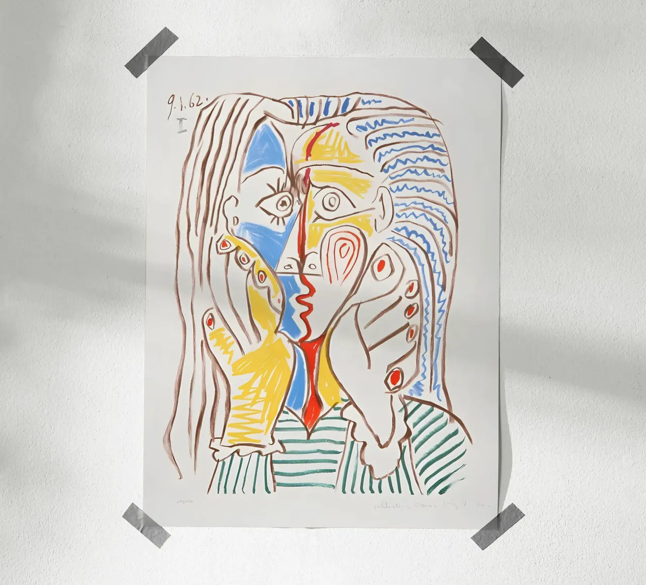 Picasso Femme en pleurs Cubiste Bleu Jaune Art Print hahnemühle de homdeco