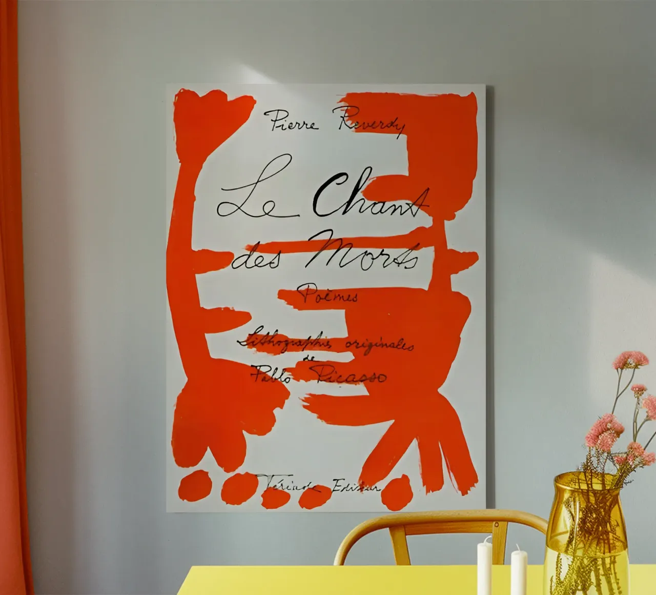 Picasso Le Chant des Morts Impresión abstracta naranja lienzo con Marco flotante de homdeco
