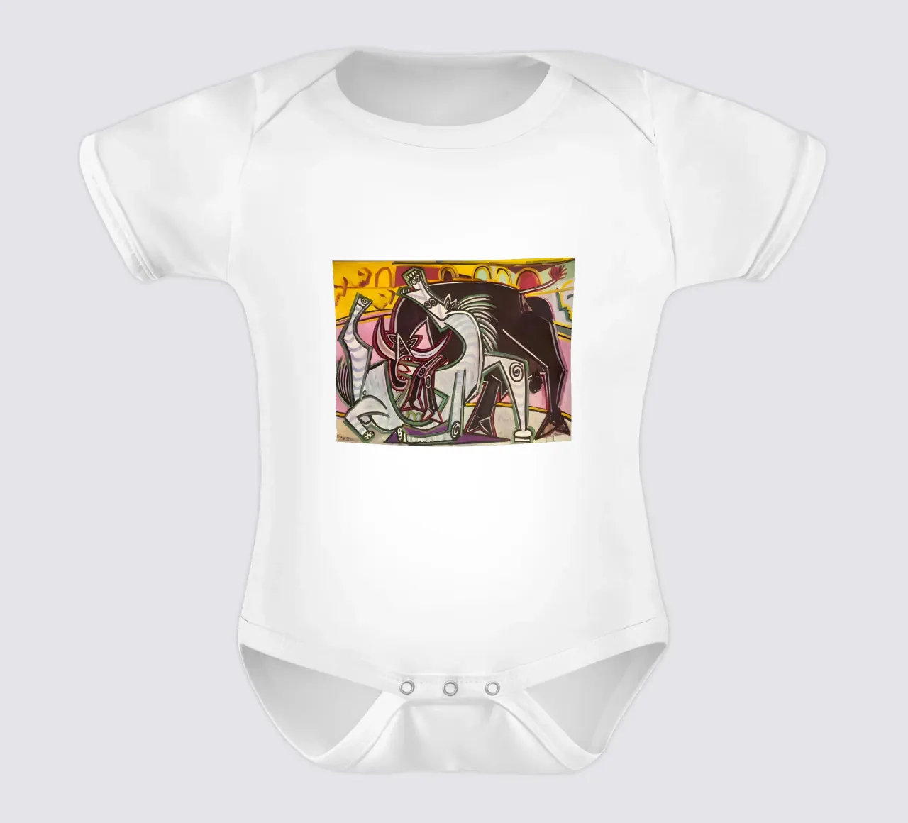Picasso Bullfight Abstract Dynamic Cubist Scene short-sleeve baby romper by homdeco