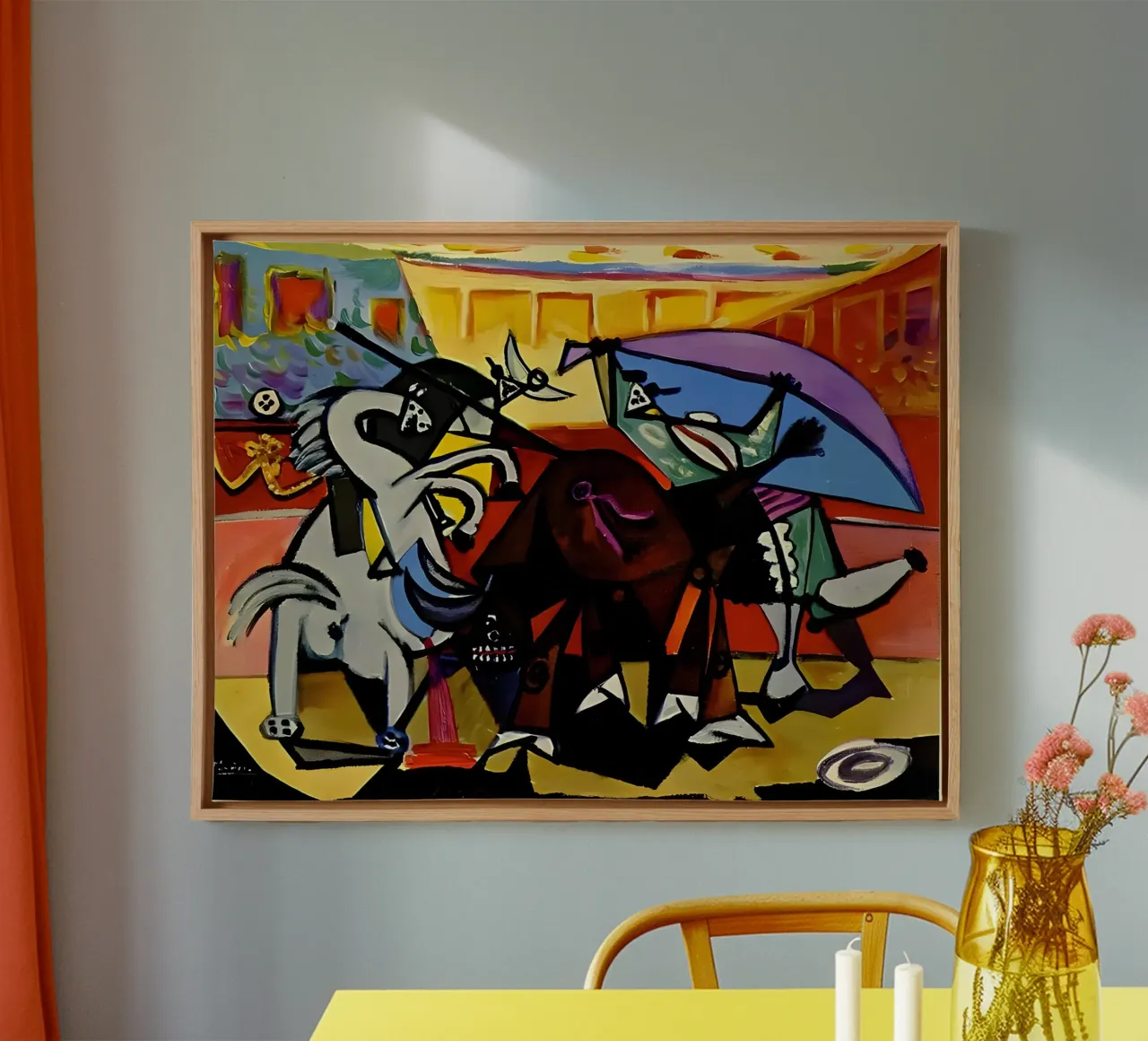 Picasso Bullfight Scene Dynamic Cubist Matador canvas with Floater frame by homdeco