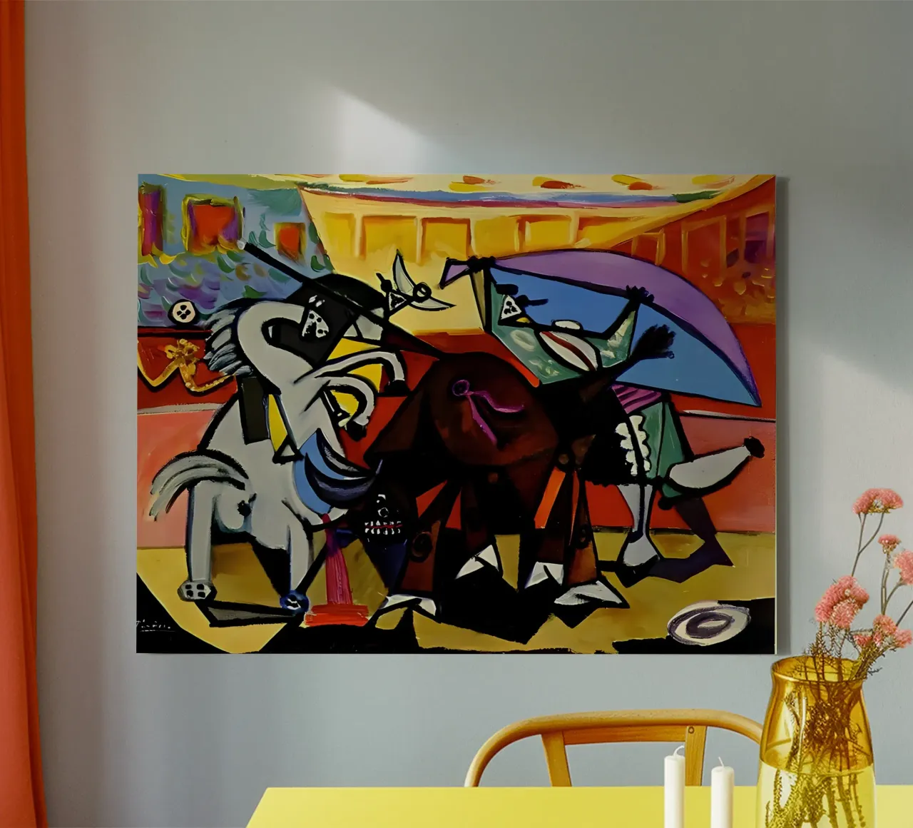Picasso Bullfight Scene Dynamic Cubist Matador canvas with Floater frame by homdeco