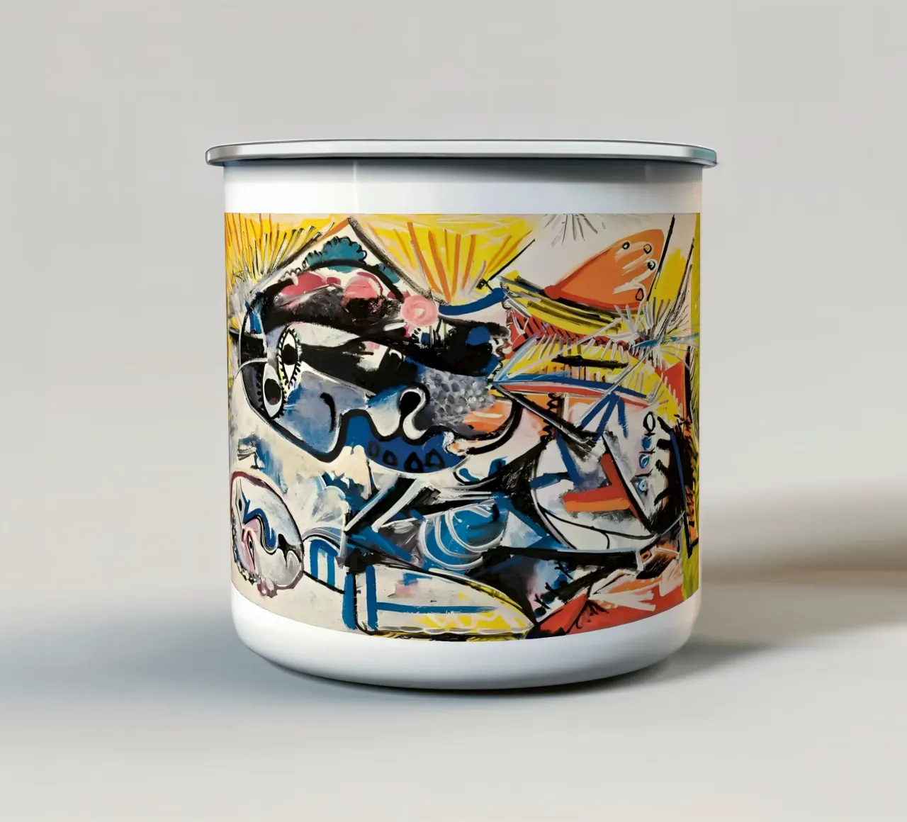 Abstract expressionistische dynamische vormen kleurrijke chaos emaille mok van homdeco