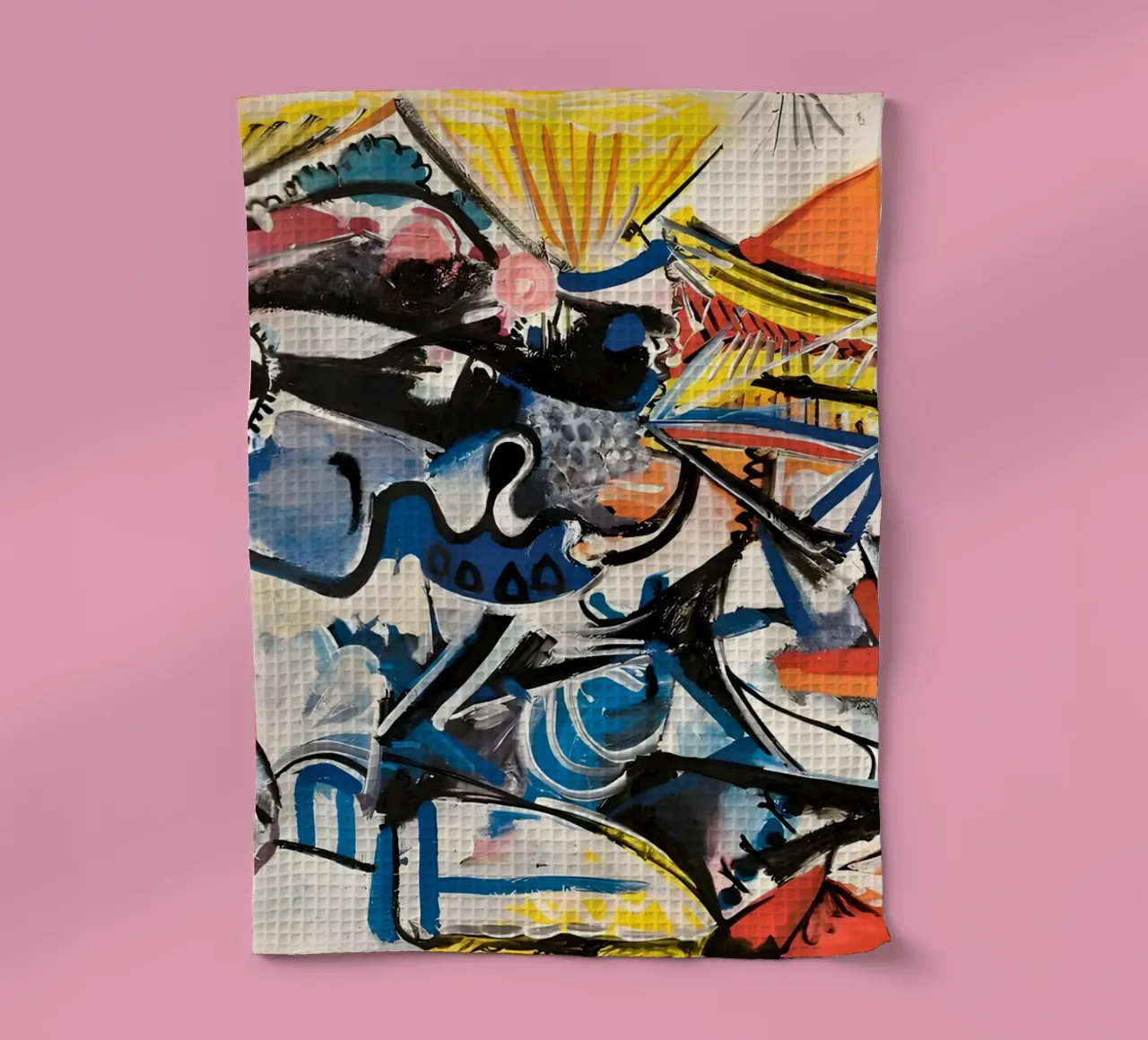 Abstract Expressionist Dynamic Forms Colorful Chaos tea towel by homdeco