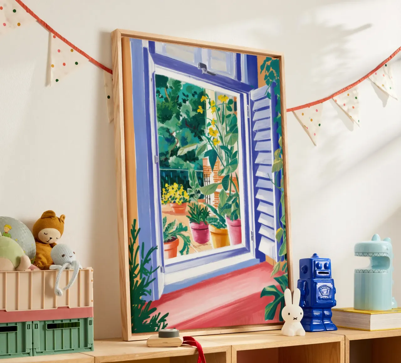 Sunlit Window Garden canvas with Floater frame by Veil Maya