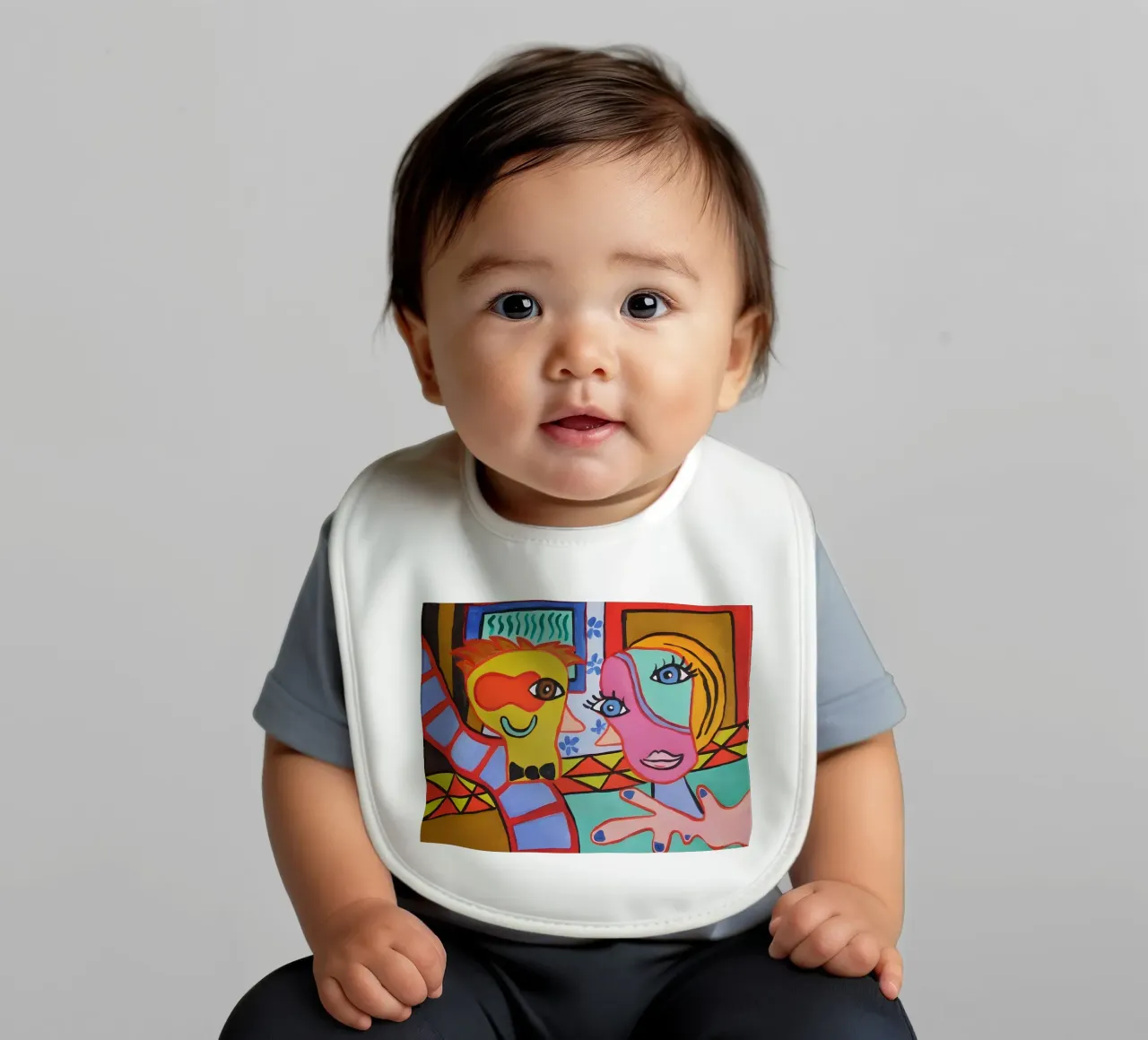 Pop Art Abstract Faces Vibrant Colorful Portrait baby bib by homdeco