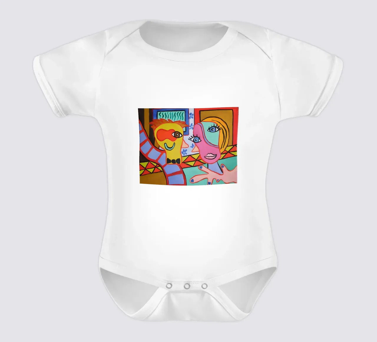 Pop Art Abstracte Gezichten Levendig Kleurrijk Portret babyrompertje korte mouwen van homdeco