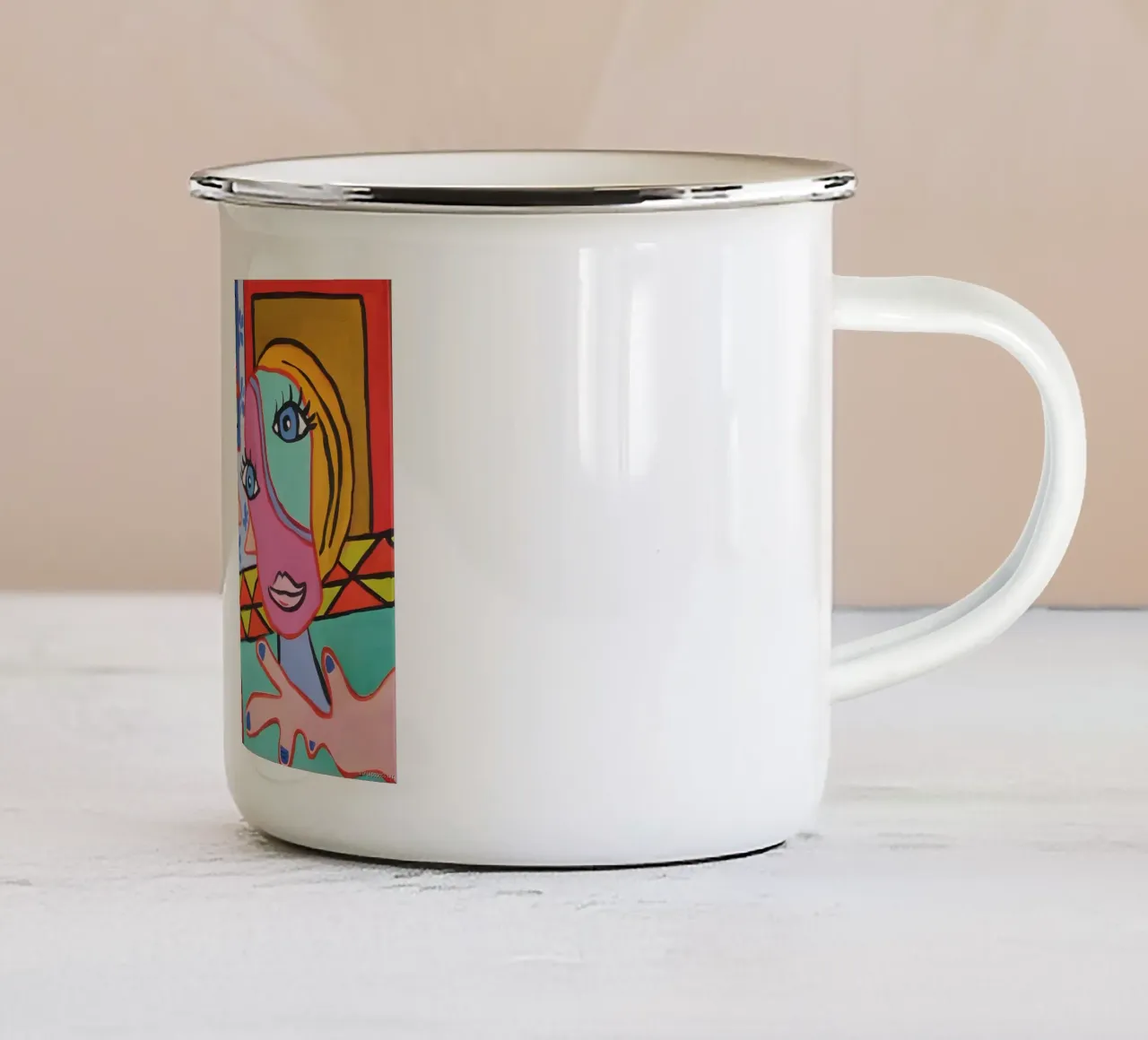 Pop Art Volti astratti Ritratto colorato e vibrante tazza in smalto da homdeco