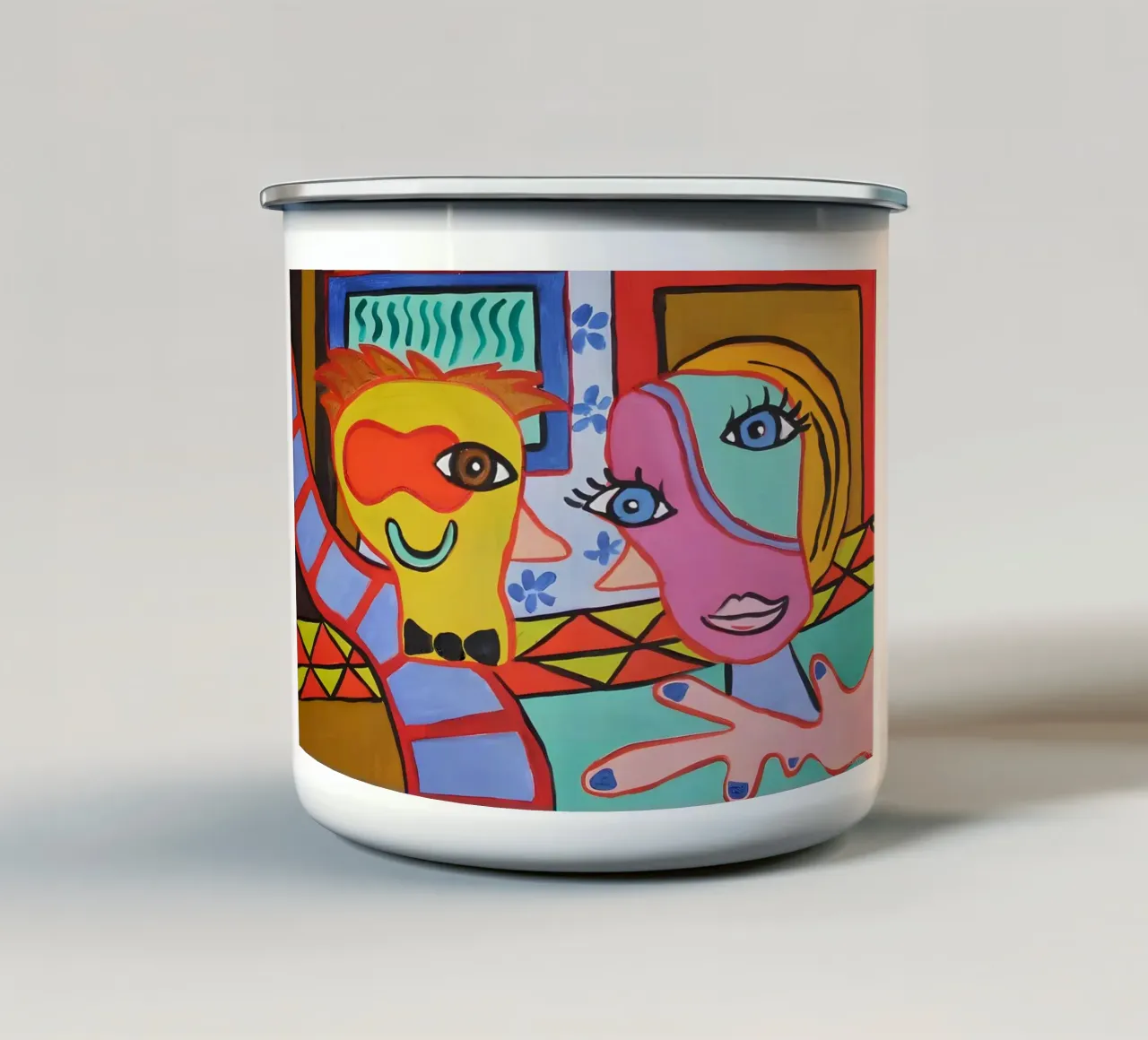 Pop Art Volti astratti Ritratto colorato e vibrante tazza in smalto da homdeco
