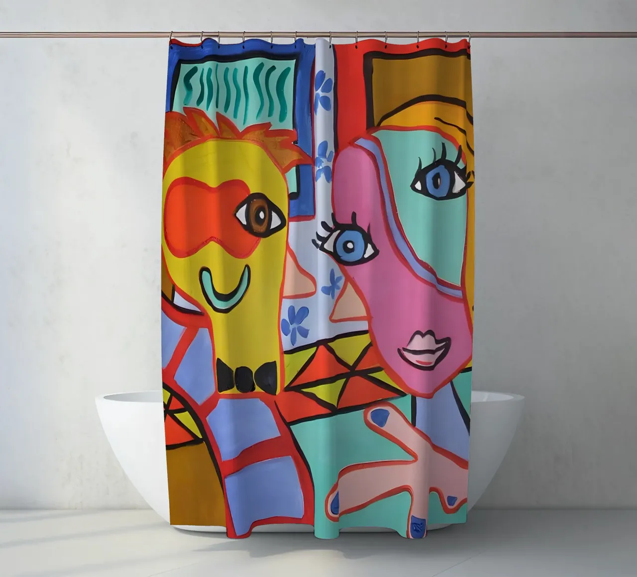 Pop Art Abstract Faces Vibrant Colorful Portrait shower curtain by homdeco