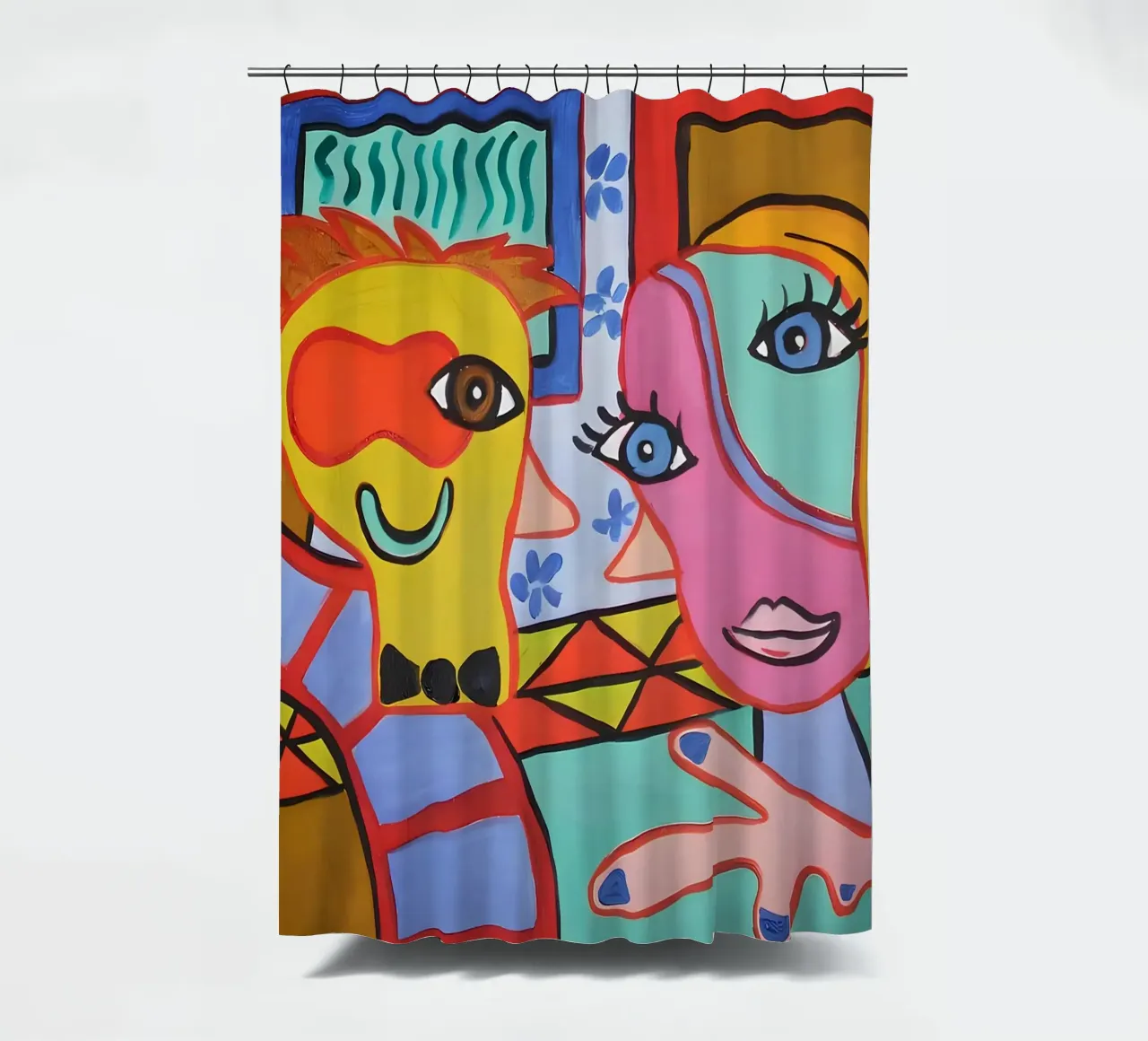 Pop Art Abstract Faces Vibrant Colorful Portrait shower curtain by homdeco