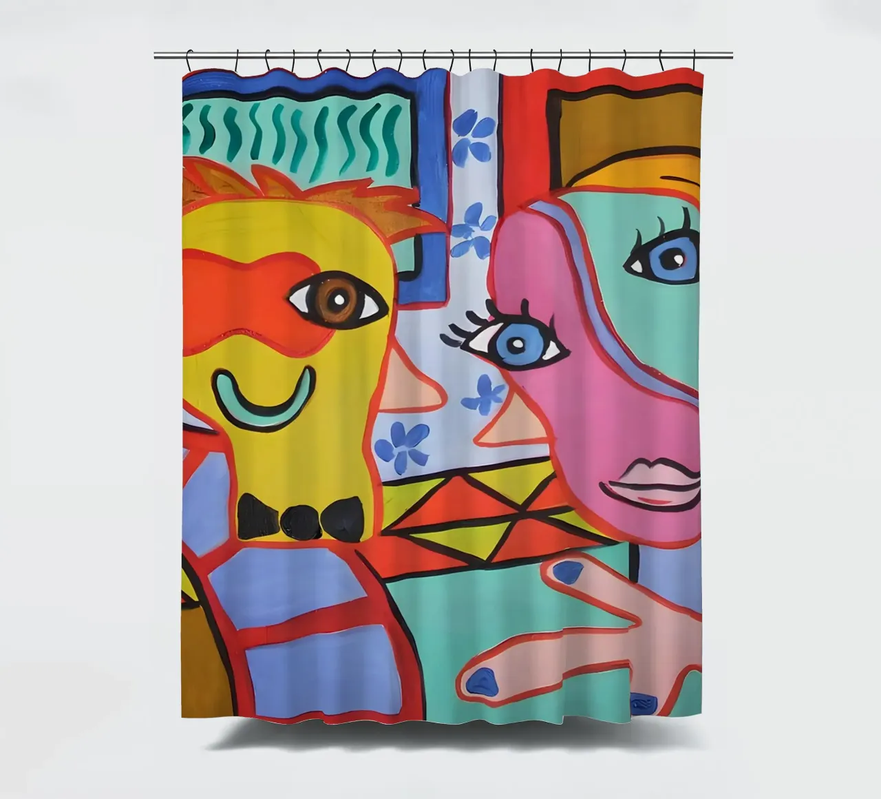 Pop Art Abstract Faces Vibrant Colorful Portrait shower curtain by homdeco