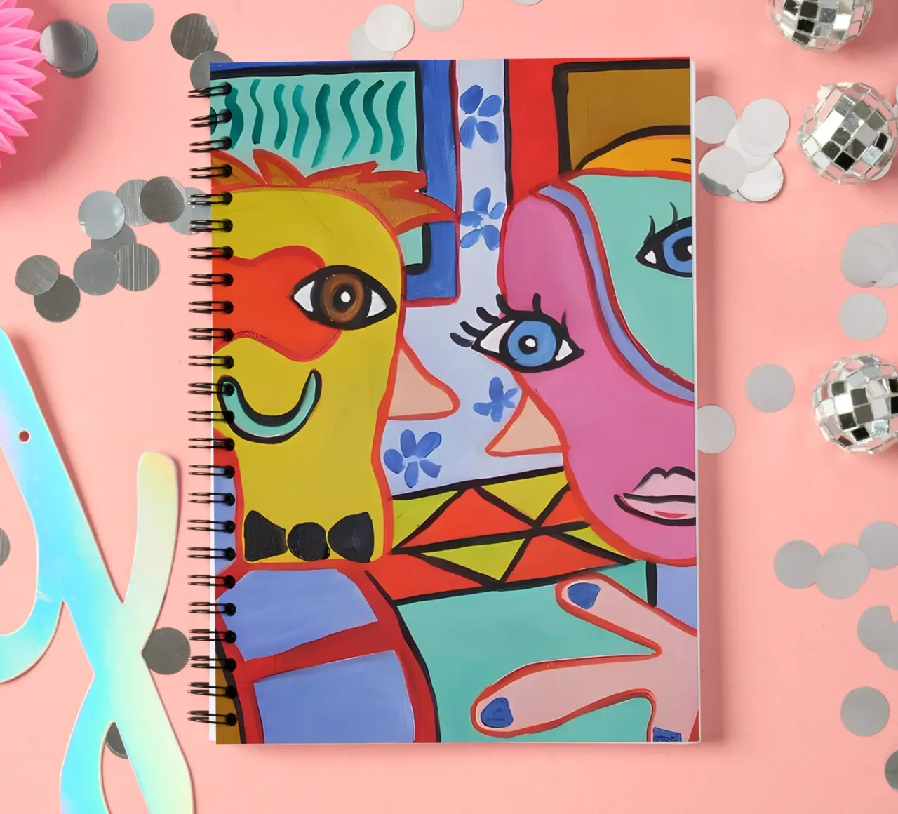 Pop Art Abstract Faces Vibrant Colorful Portrait spiral notebook by homdeco