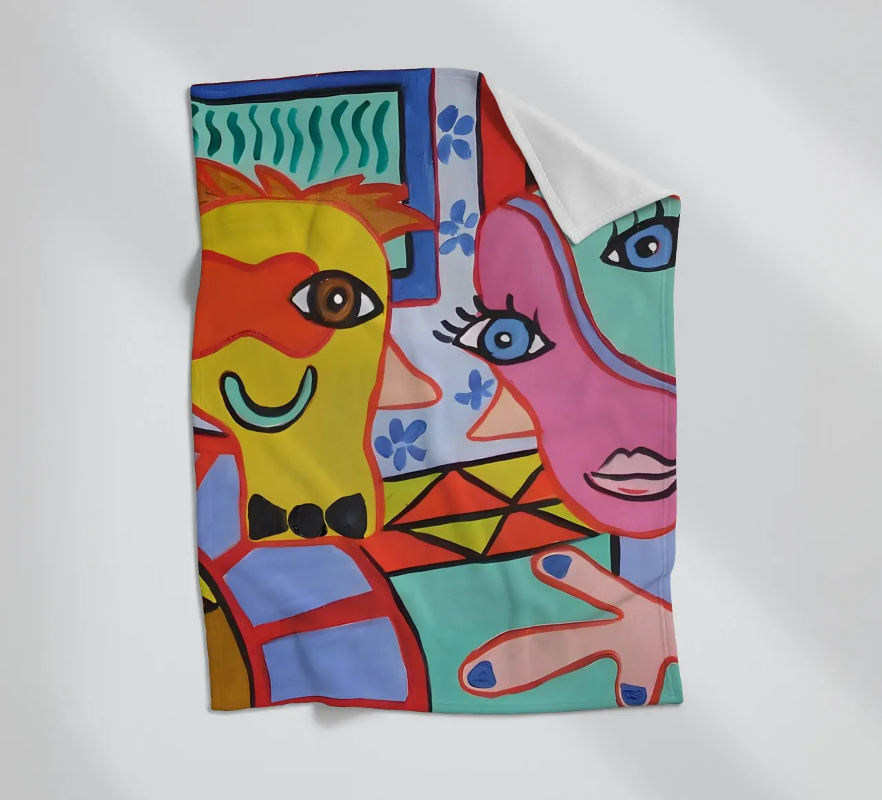 Pop Art Abstracte Gezichten Levendig Kleurrijk Portret fleecedeken van homdeco