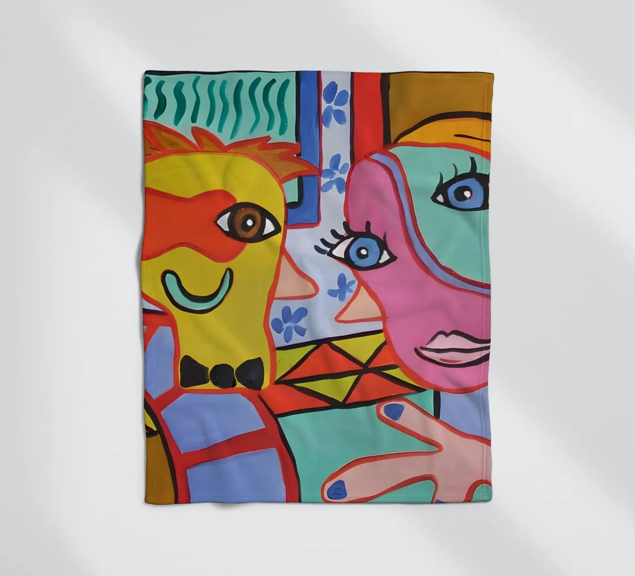 Pop Art Abstracte Gezichten Levendig Kleurrijk Portret fleecedeken van homdeco