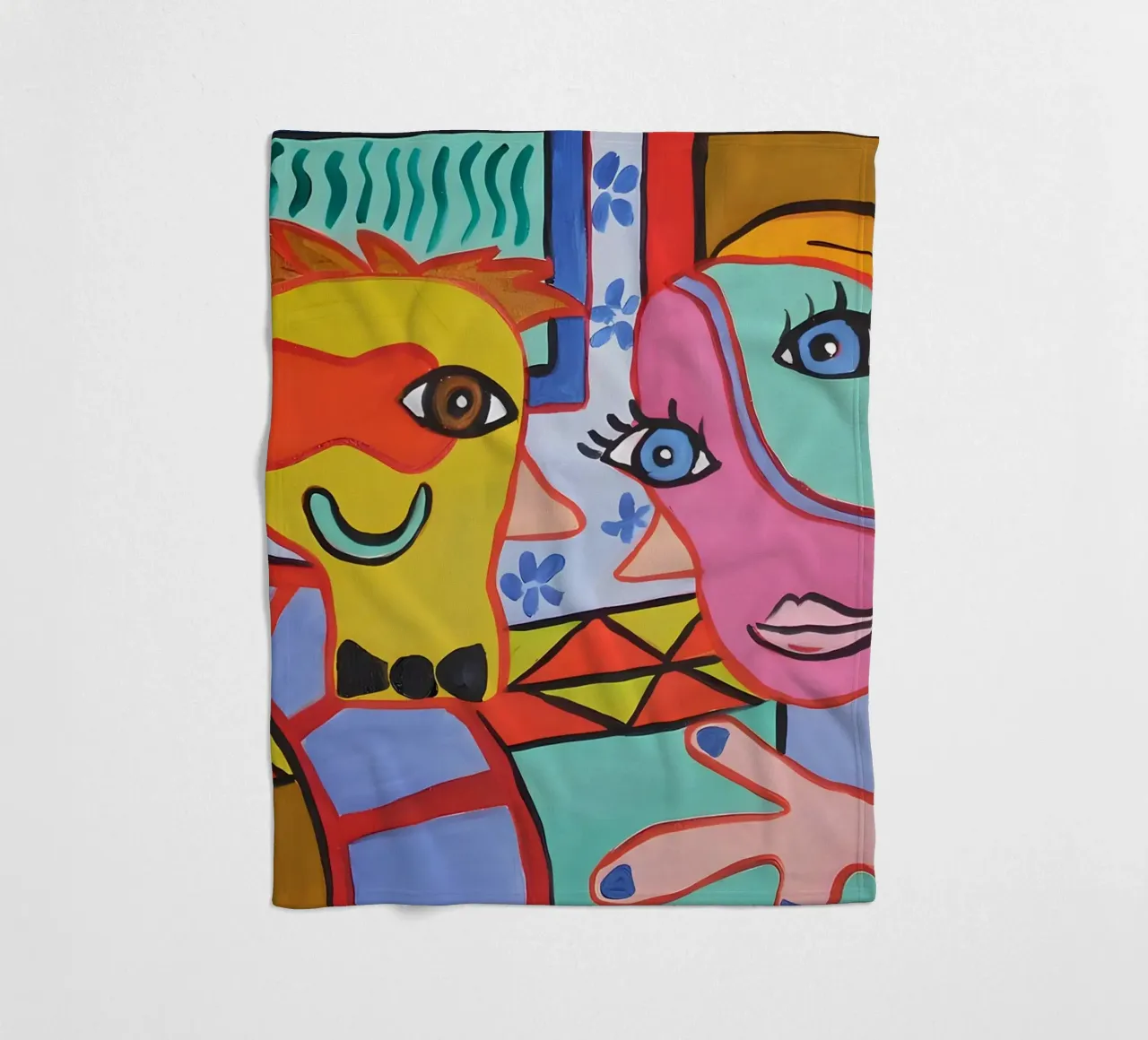 Pop Art Abstracte Gezichten Levendig Kleurrijk Portret fleecedeken van homdeco