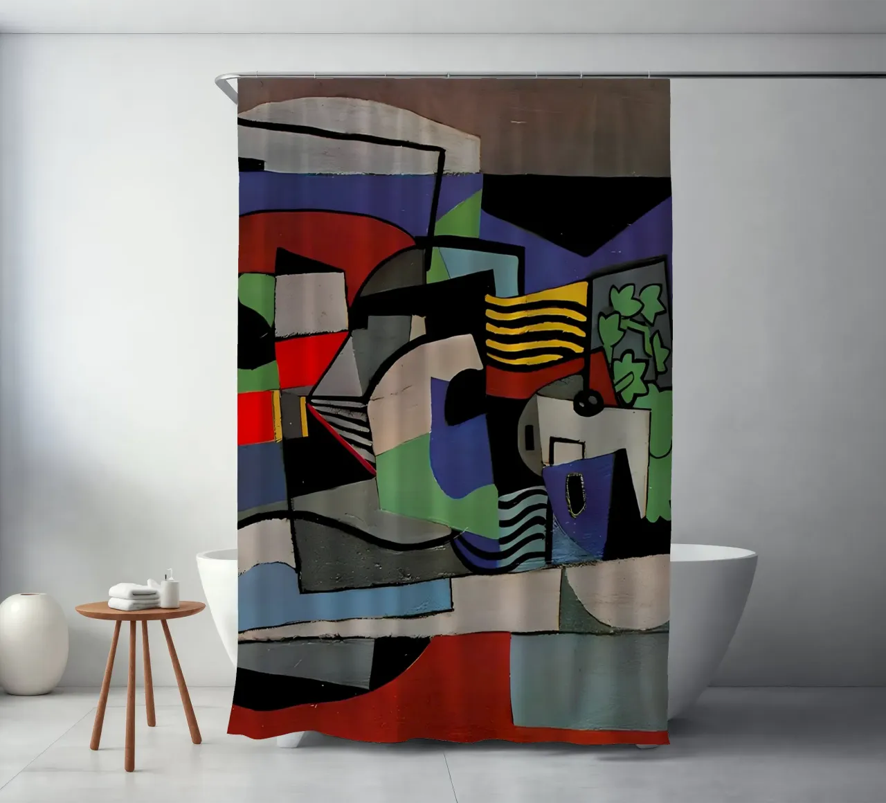 Cubist Abstract Composition Vibrant Geometric Forms shower curtain by homdeco