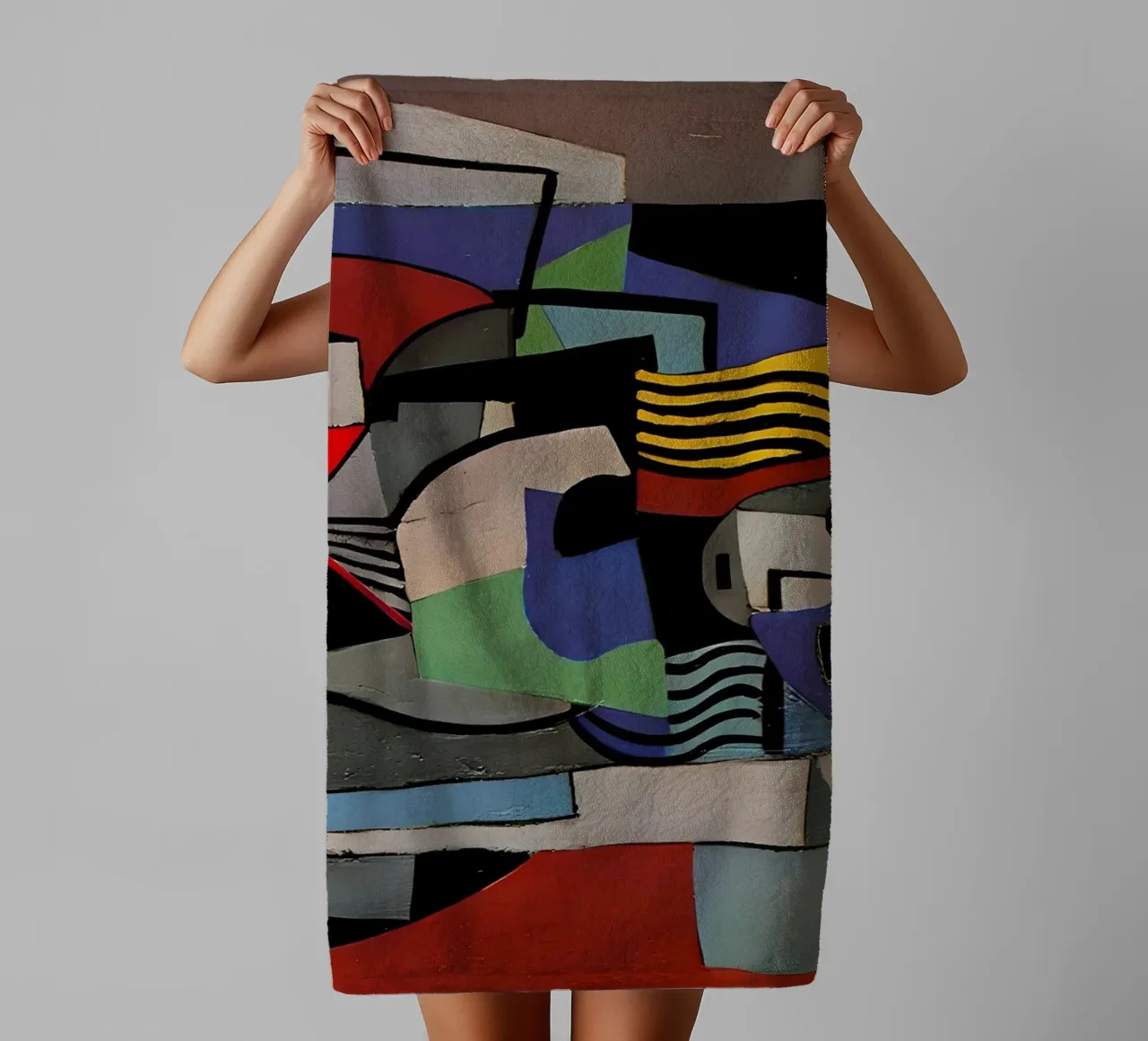 Cubist Abstract Composition Vibrant Geometric Forms towel by homdeco