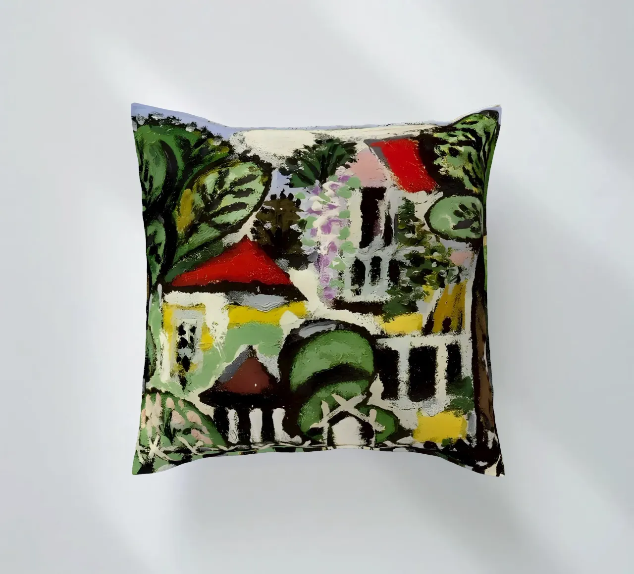 Paesaggio di campagna del villaggio di arte popolare naif cuscino da homdeco
