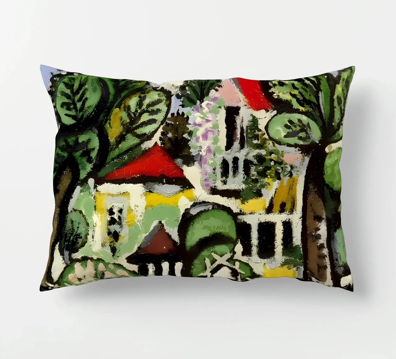 Paesaggio di campagna del villaggio di arte popolare naif cuscino da homdeco
