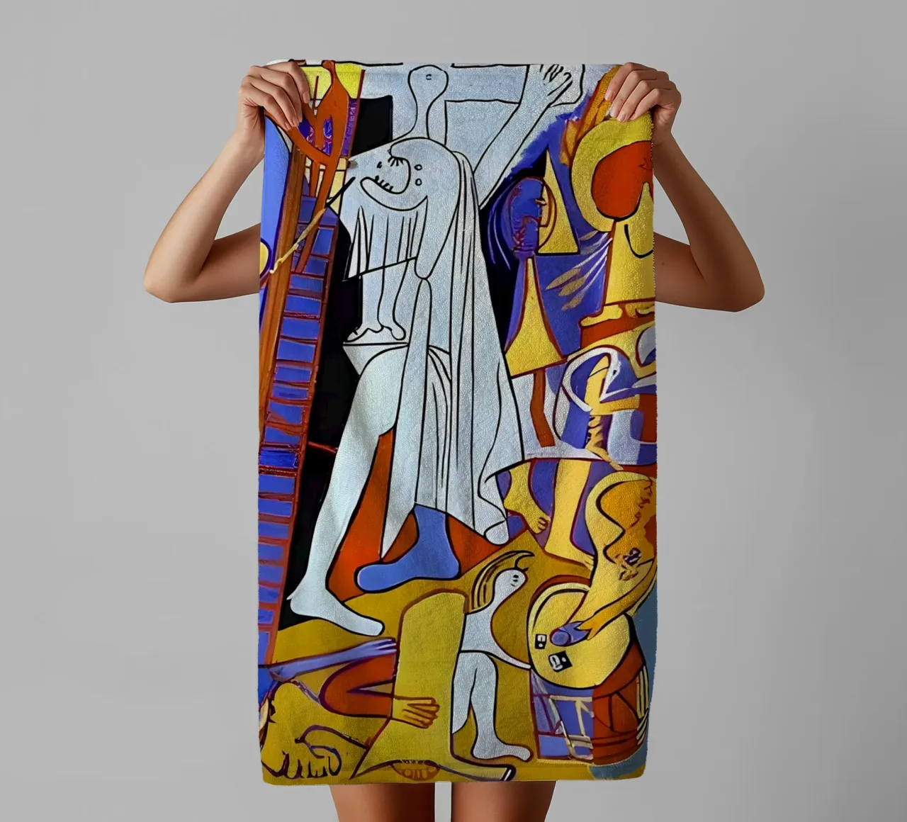 Abstract Cubist Composition Dynamic Human Forms towel by homdeco