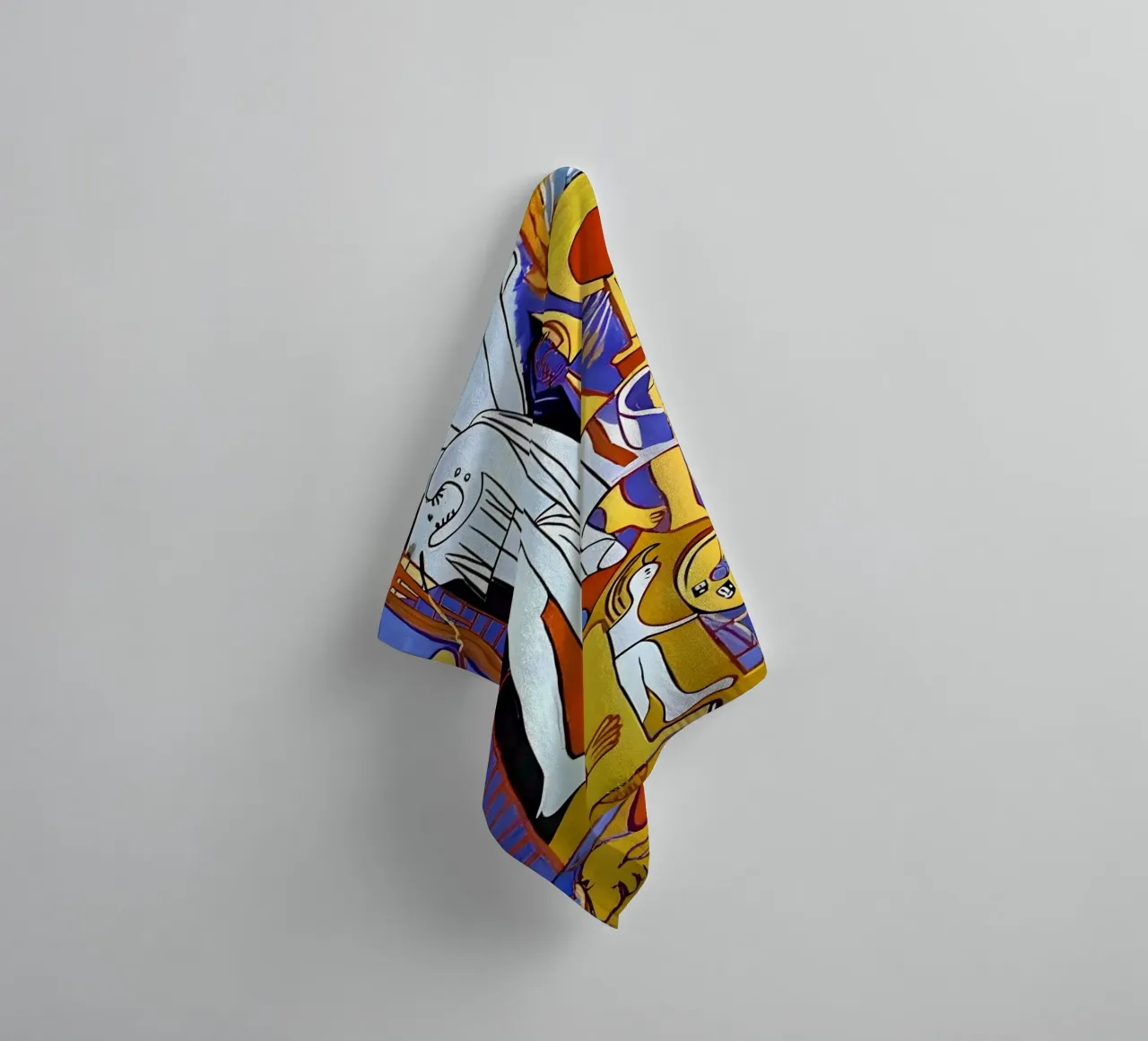 Abstracte kubistische compositie Dynamische menselijke vormen badhanddoek van homdeco