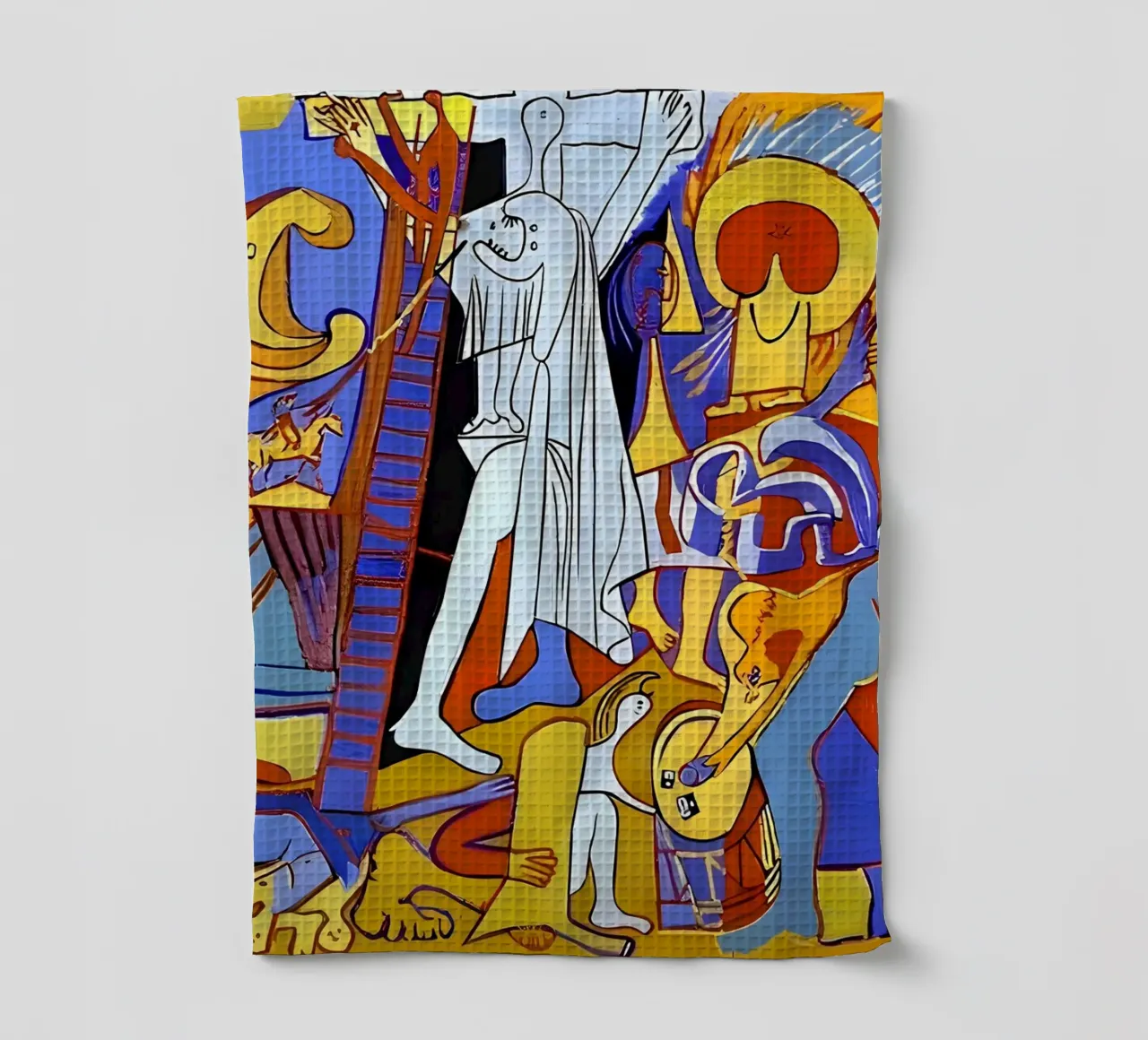 Abstract Cubist Composition Dynamic Human Forms tea towel by homdeco