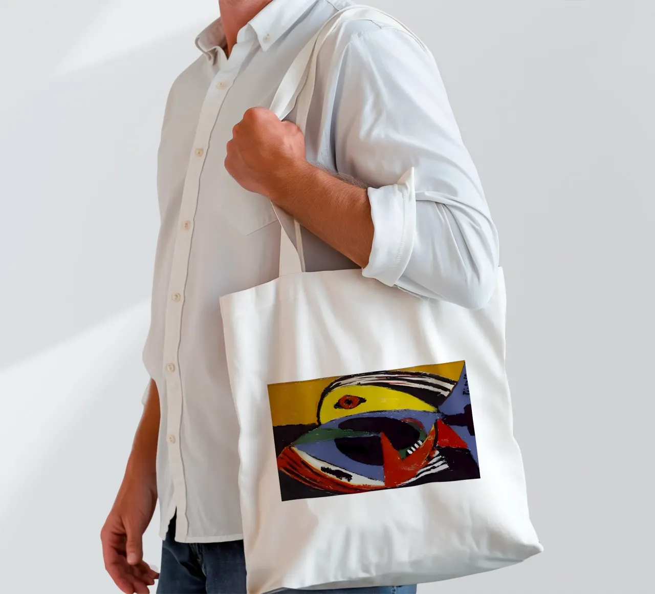 Picasso Abstract Fish Cubist Vibrant Colors tote bag by homdeco