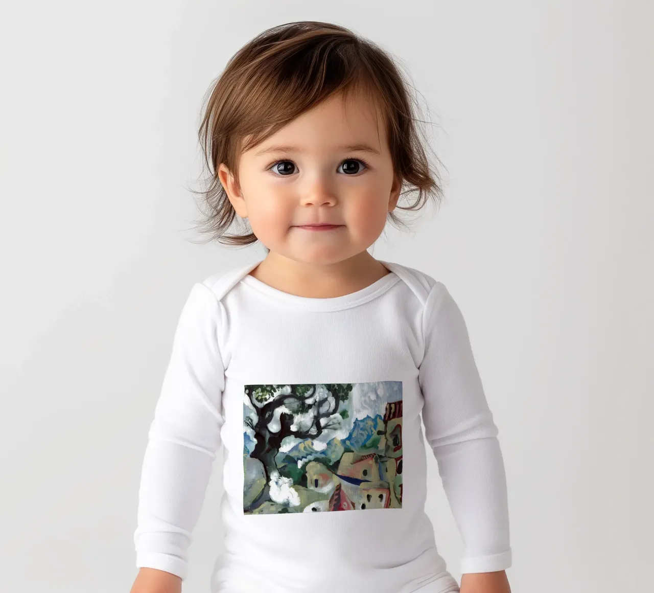 Abstract Village Landscape Moody Expressionist Tree long-sleeve baby romper by homdeco