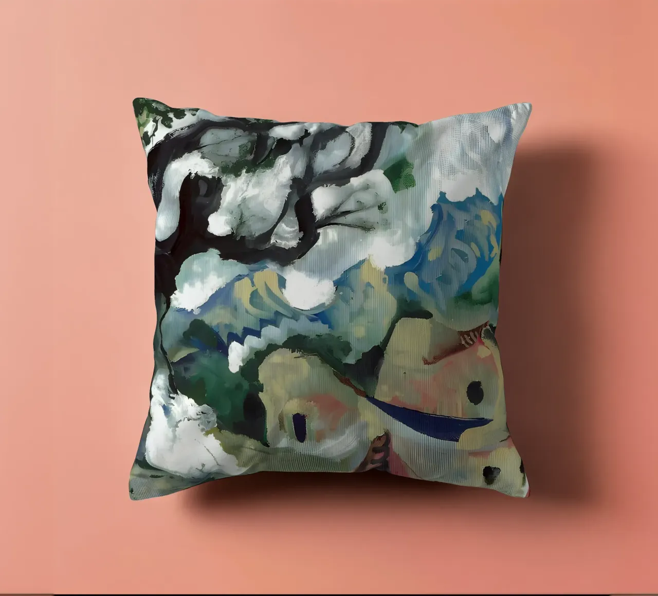 Abstract Village Landscape Moody Expressionist Tree decorative cushion by homdeco