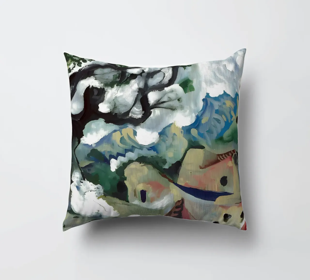 Abstract Village Landscape Moody Expressionist Tree decorative cushion by homdeco