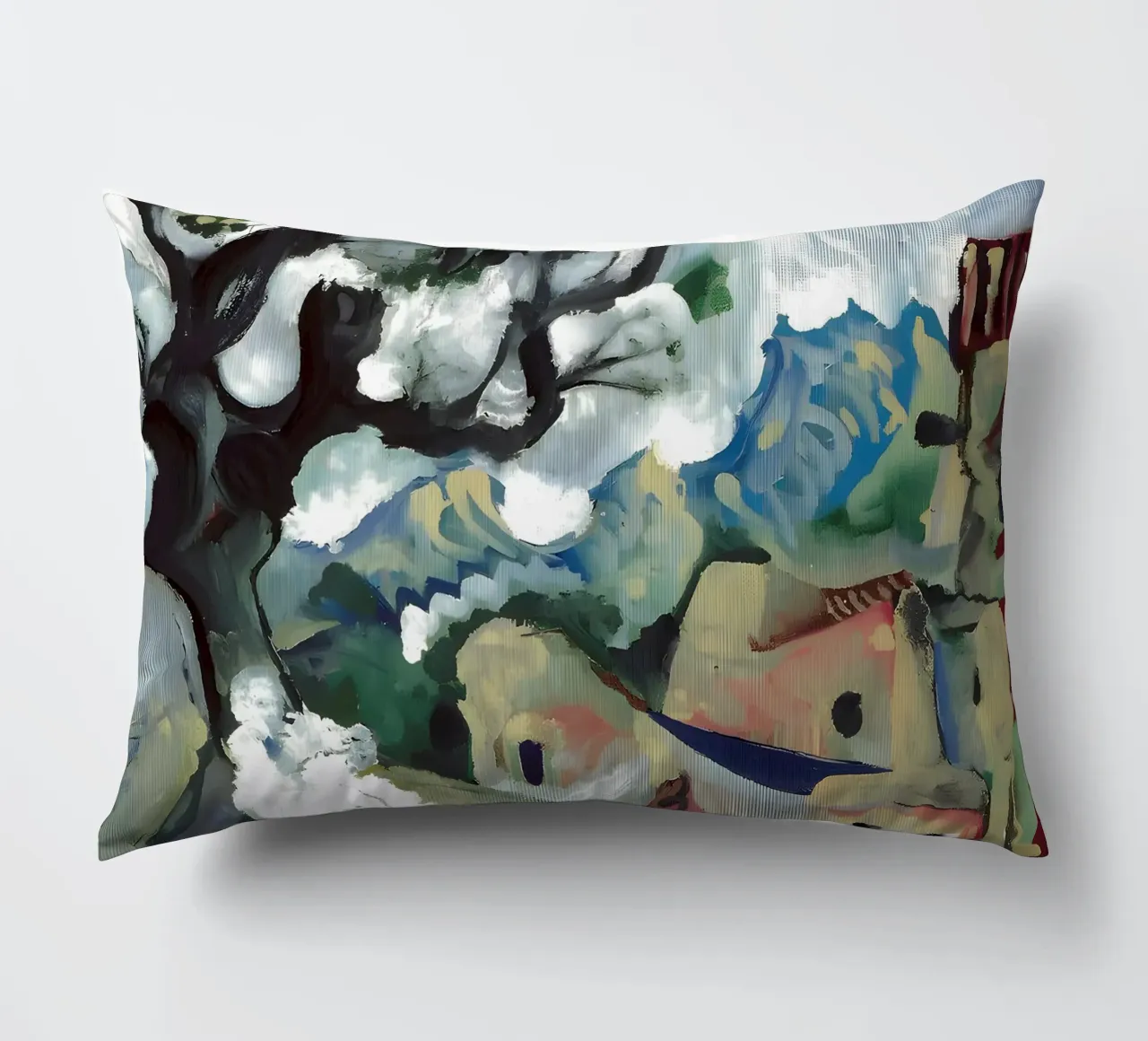Abstract Village Landscape Moody Expressionist Tree decorative cushion by homdeco