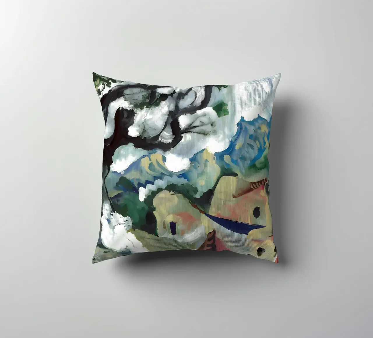 Abstract Village Landscape Moody Expressionist Tree decorative cushion by homdeco