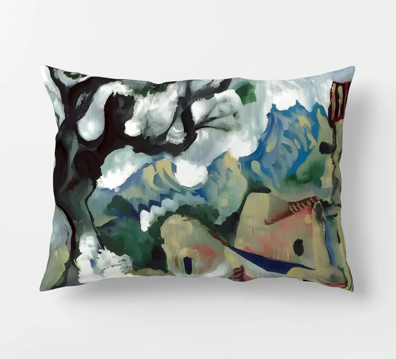 Abstract Village Landscape Moody Expressionist Tree decorative cushion by homdeco