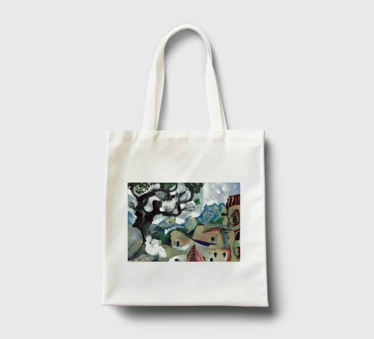 Abstract Village Landscape Moody Expressionist Tree tote bag by homdeco