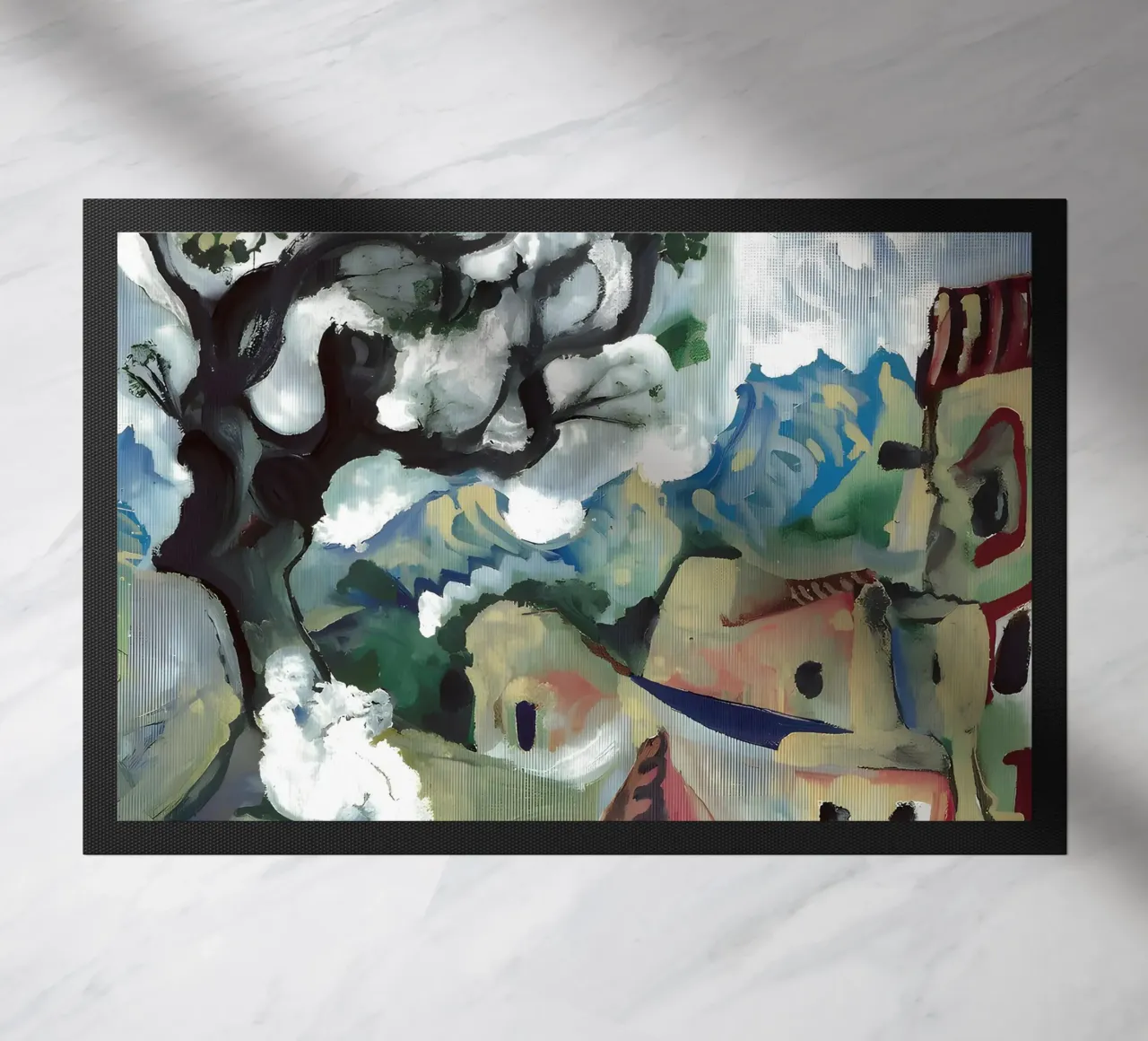 Abstract Village Landscape Moody Expressionist Árbol felpudo de homdeco