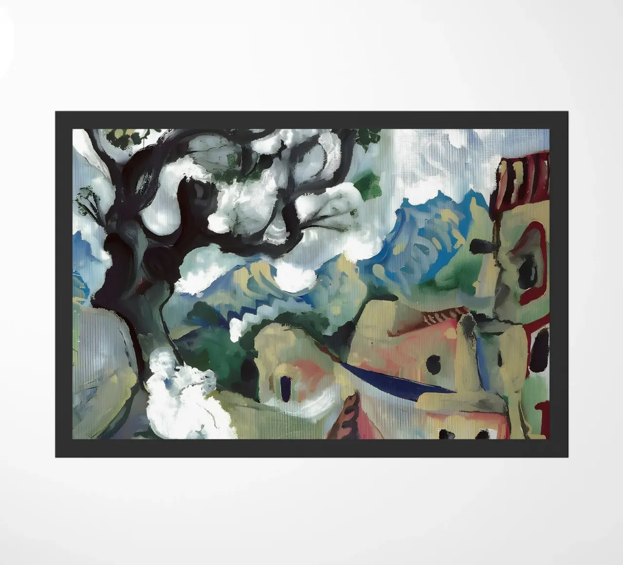 Abstract Village Landscape Moody Expressionist Árbol felpudo de homdeco