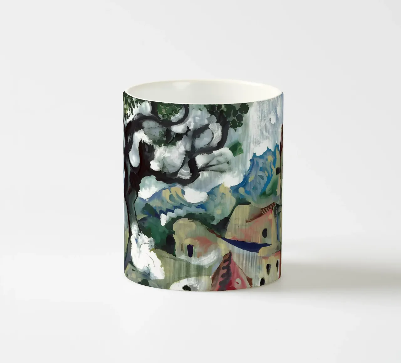 Abstract Village Landscape Moody Expressionist Árbol taza de cerámica de homdeco