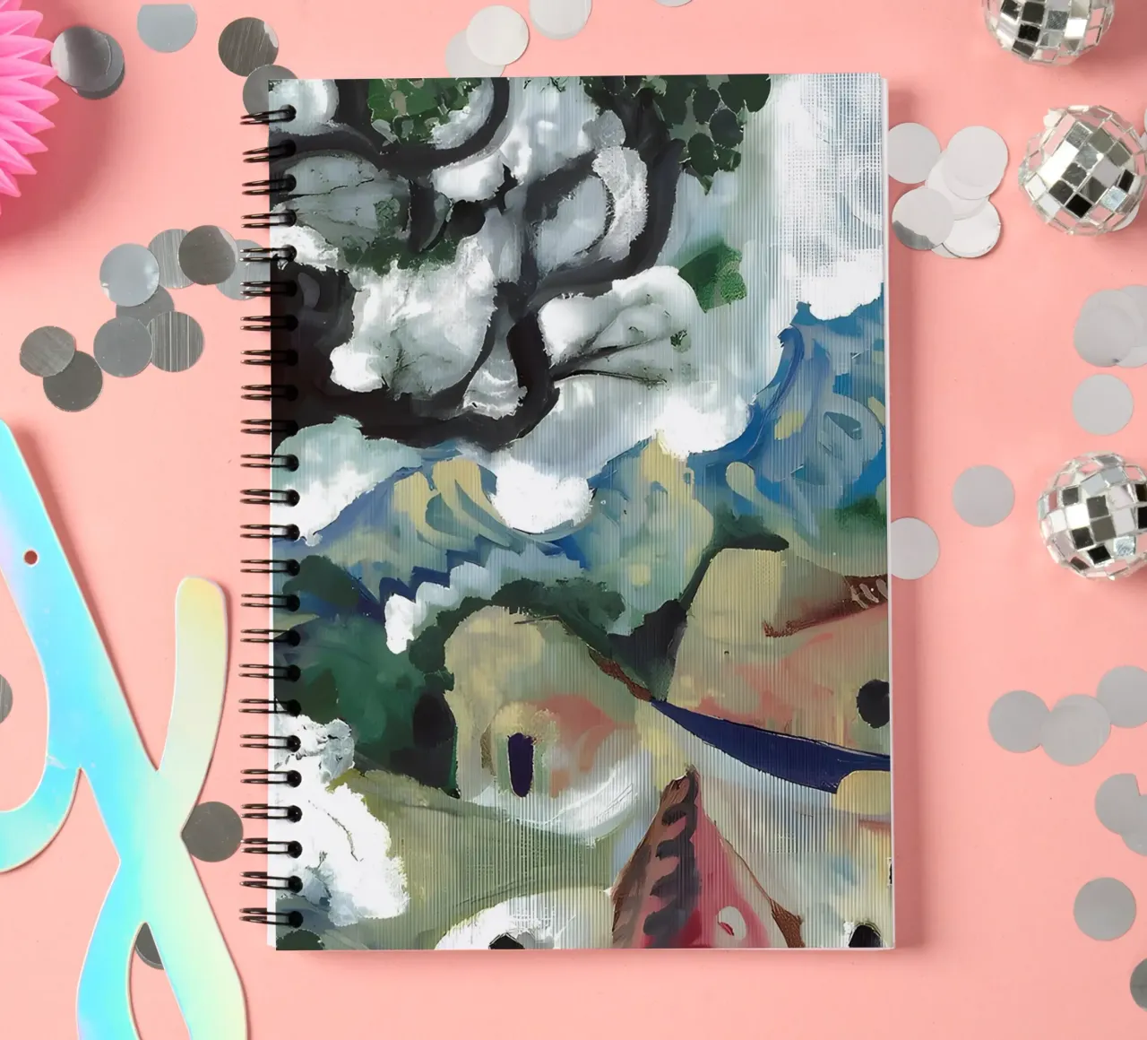 Abstract Village Landscape Moody Expressionist Tree spiral notebook by homdeco