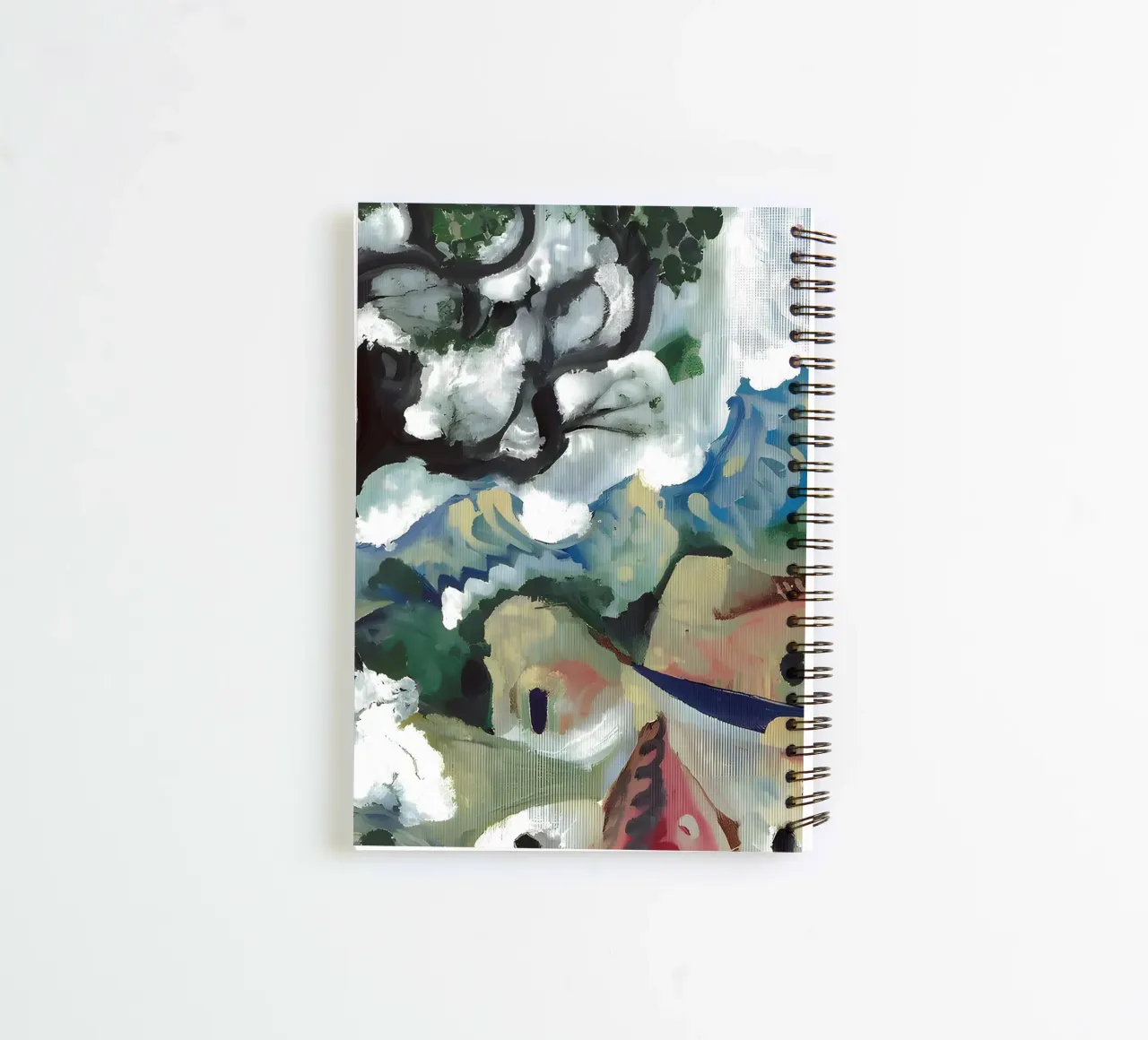 Abstract Village Landscape Moody Expressionist Tree spiral notebook by homdeco