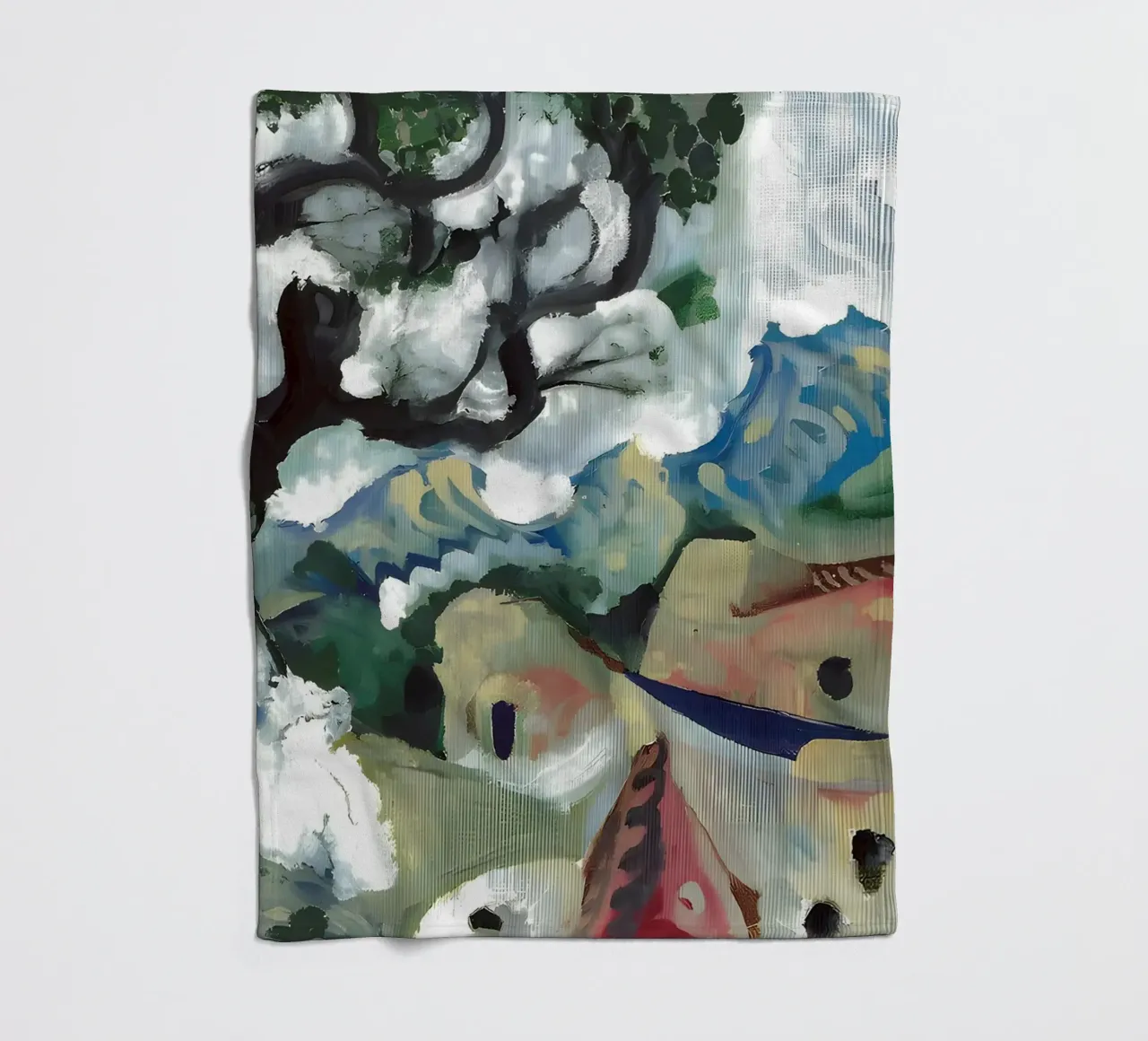 Abstract Village Landscape Moody Expressionist Tree fleece blanket by homdeco