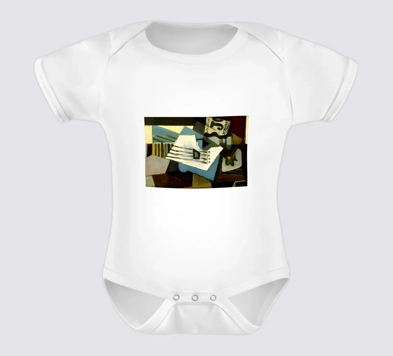 Cubist Still Life Sheet Music and Guitar Abstract short-sleeve baby romper by homdeco