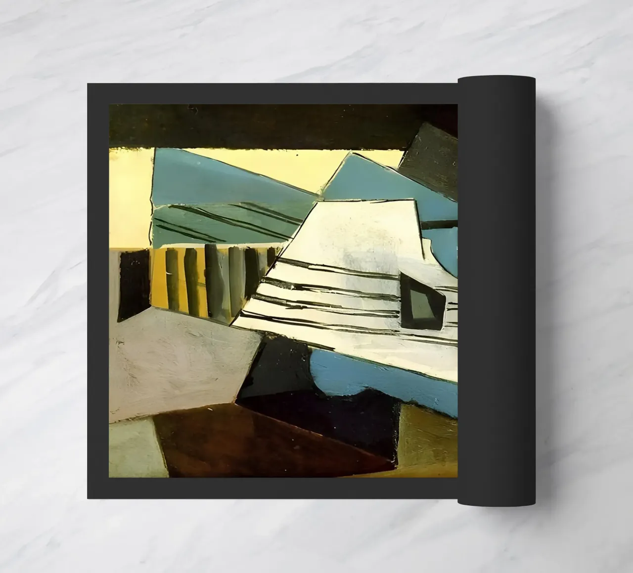 Nature morte cubiste partition et guitare abstraite paillasson de homdeco