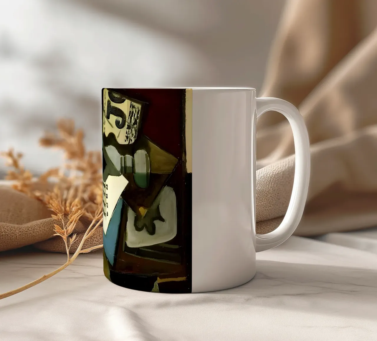 Nature morte cubiste partition et guitare abstraite mug en céramique de homdeco