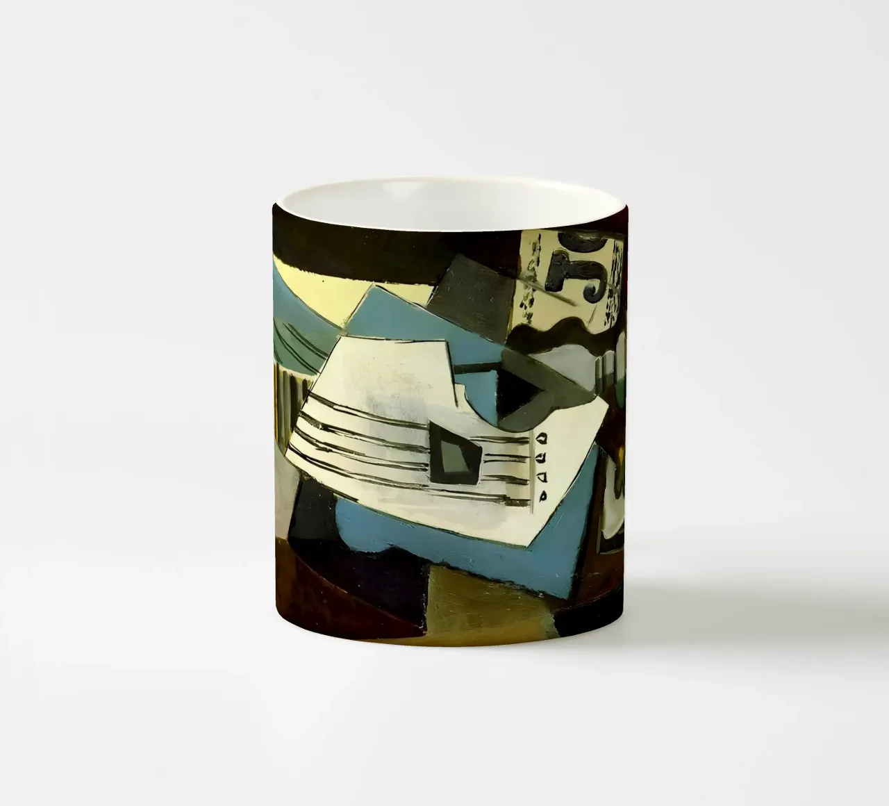 Nature morte cubiste partition et guitare abstraite mug en céramique de homdeco