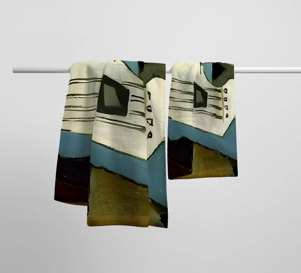 Nature morte cubiste partition et guitare abstraite serviette de bain de homdeco