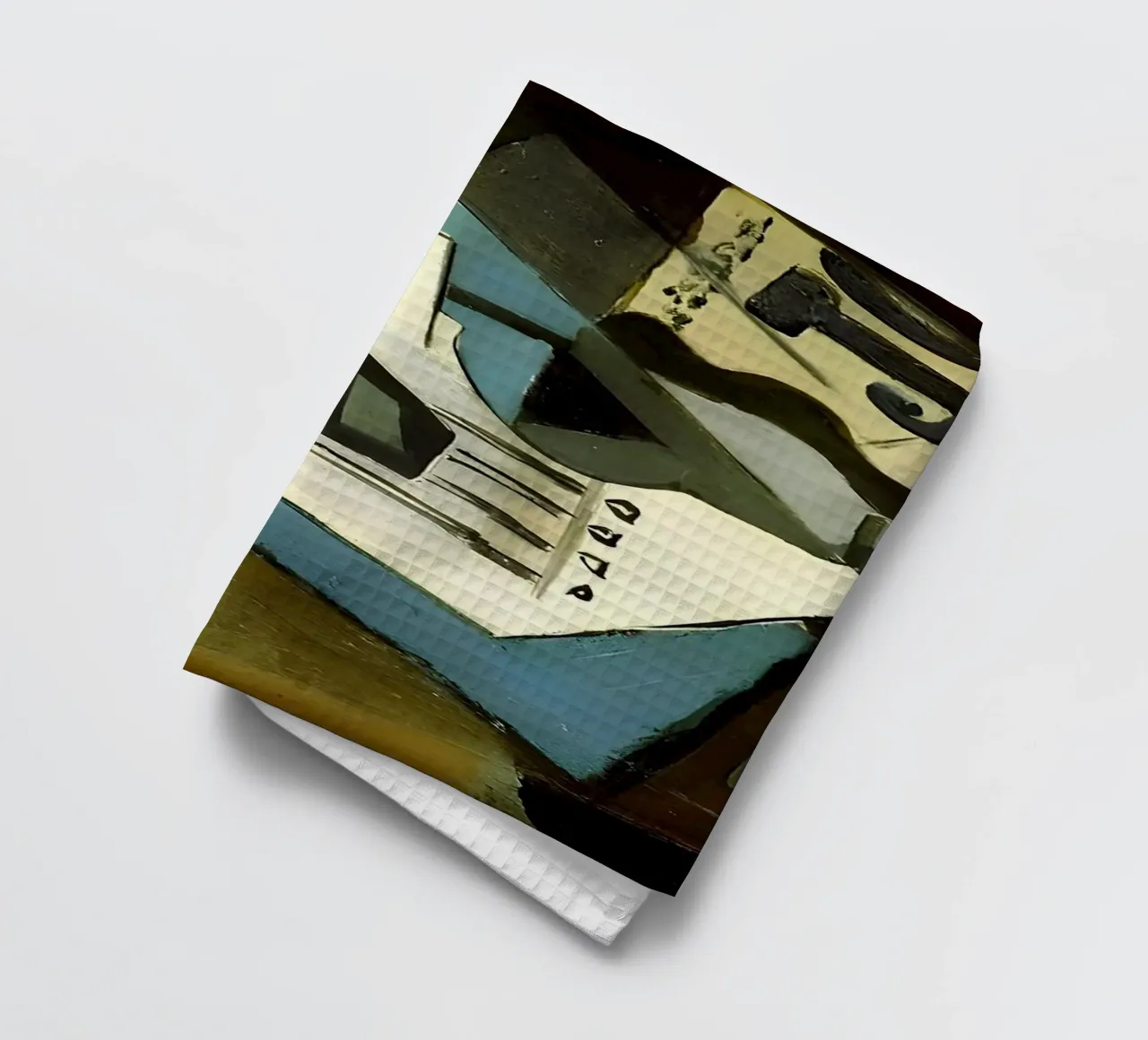 Nature morte cubiste partition et guitare abstraite torchon de homdeco