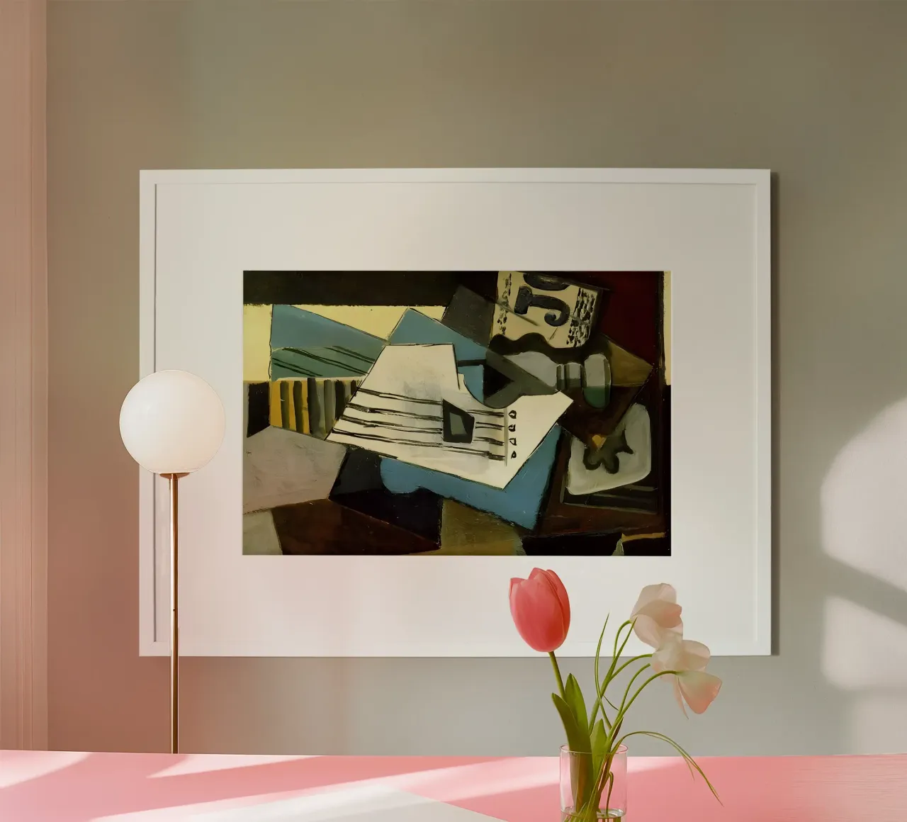 Cubist Still Life Sheet Music and Guitar Abstract hahnemühle by homdeco
