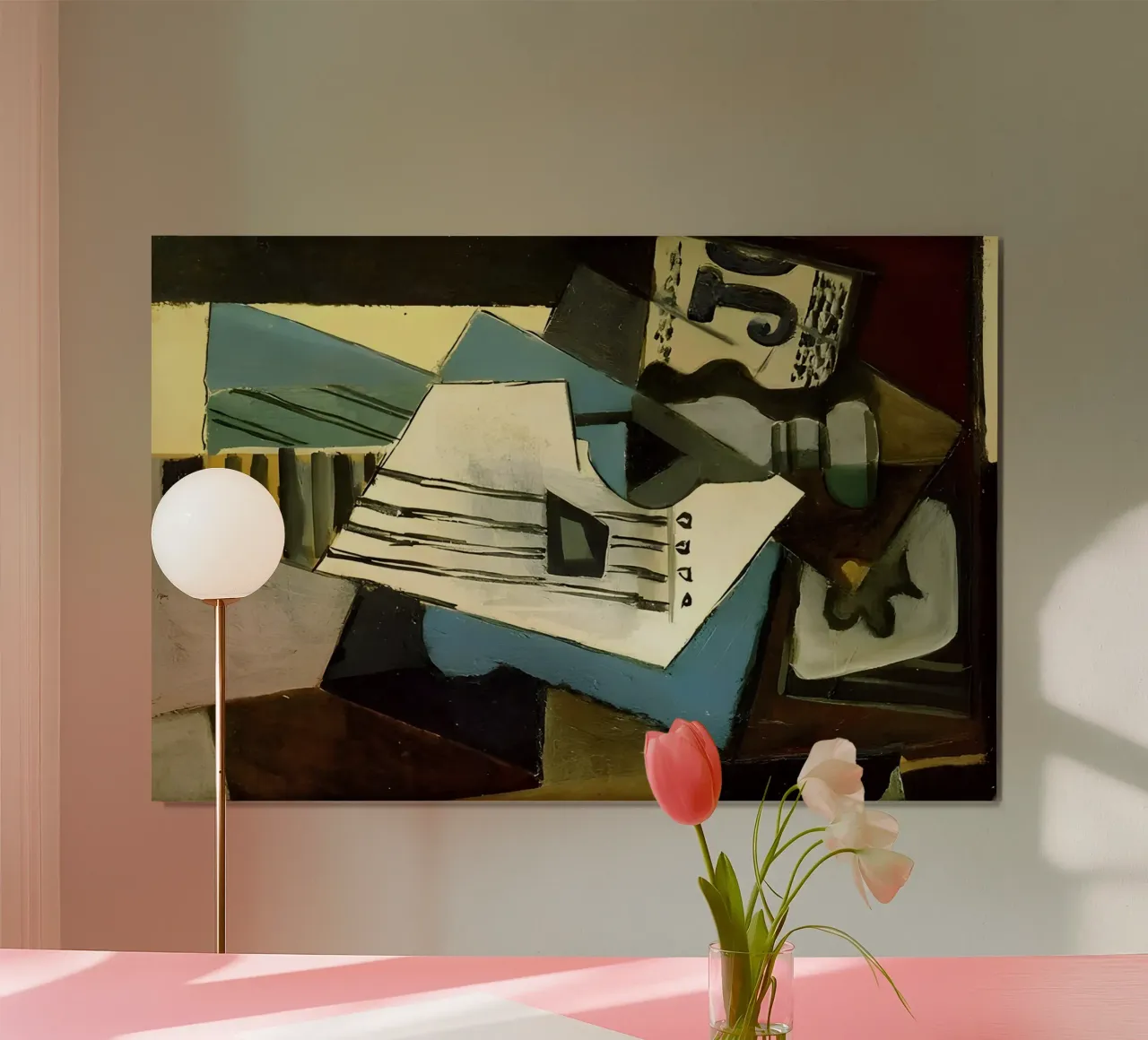 Cubist Still Life Sheet Music and Guitar Abstract hahnemühle by homdeco