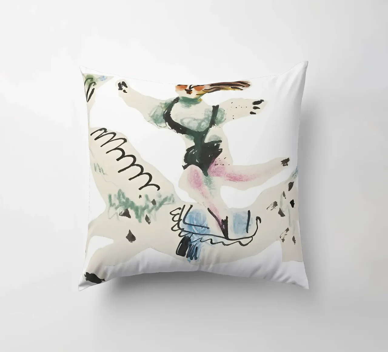 Abstract Equestrian Figure Picasso Inspired Playful Art decorative cushion by homdeco